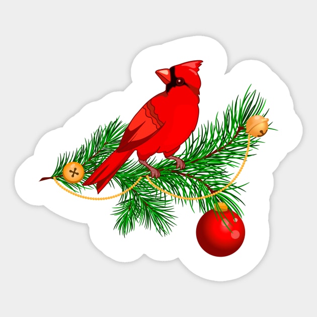 red cardinal on a fir branch Sticker by  ESHA-Studio